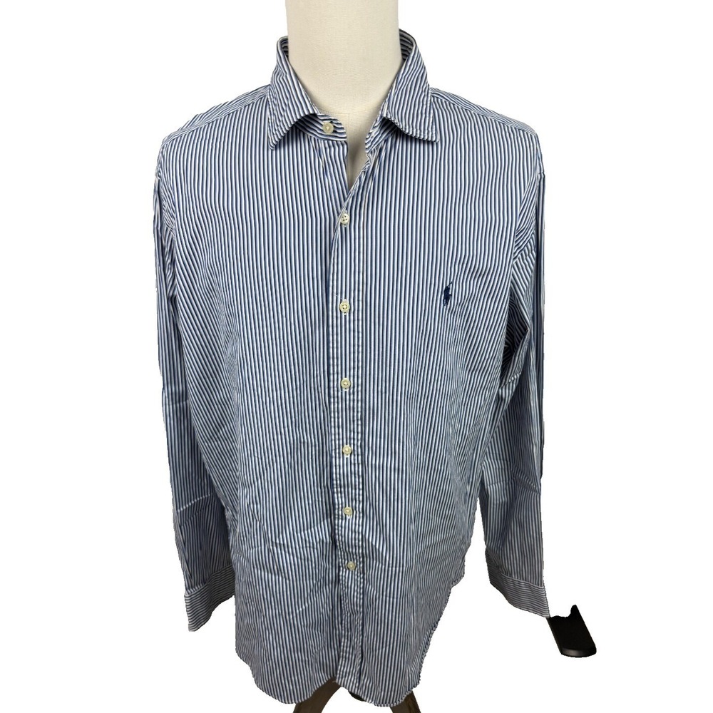 Polo Ralph Lauren Stanton‎ Classic Fit Blue White Striped Button Down Shirt XXL
